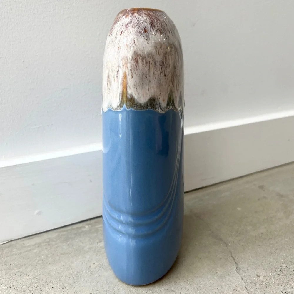 Vintage Drip Glaze Draped Deco Vase with Kintsugi Delphinium Blue Midcen… - Picture 6 of 9